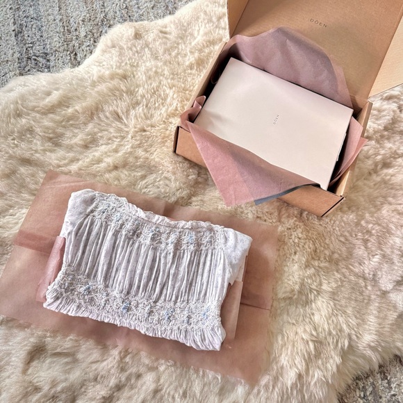 💋SOLD💋✨🩶❄️DÔEN ‘Rosen’ Embroidered Cotton Voile Azure Windswept Floral XS✨ - Picture 17 of 17